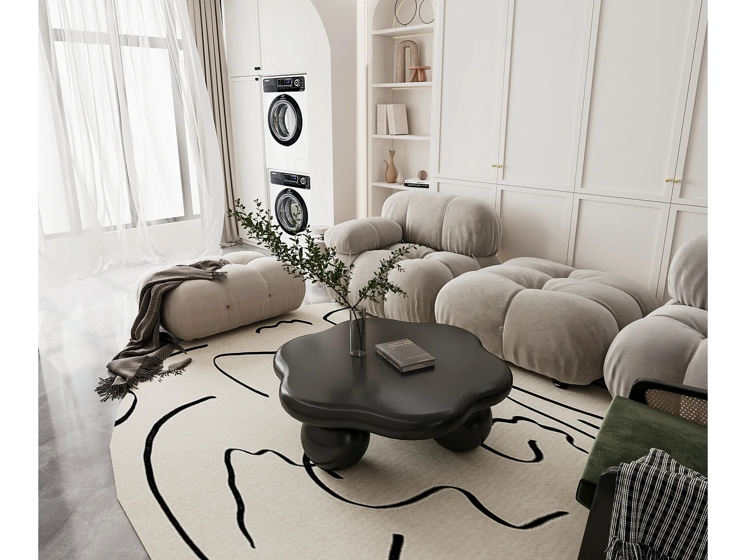 Table basse en forme de nuage 79 cm avec pieds sphériques - Noir