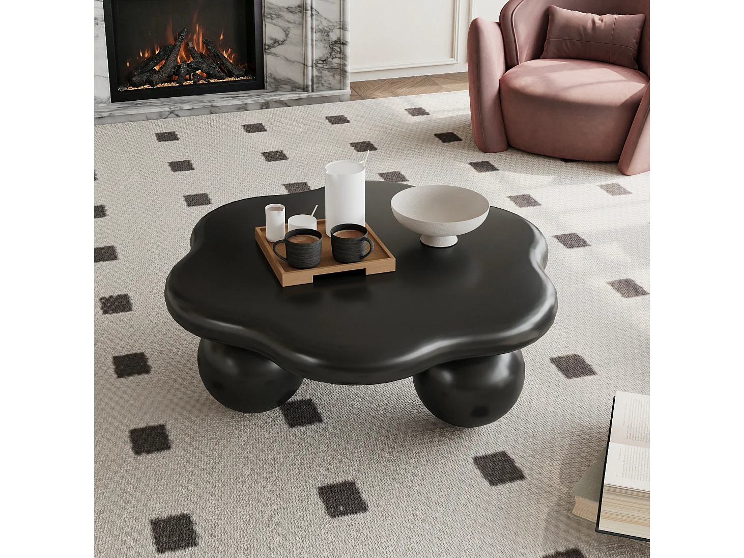 Table basse en forme de nuage 79 cm avec pieds sphériques - Noir