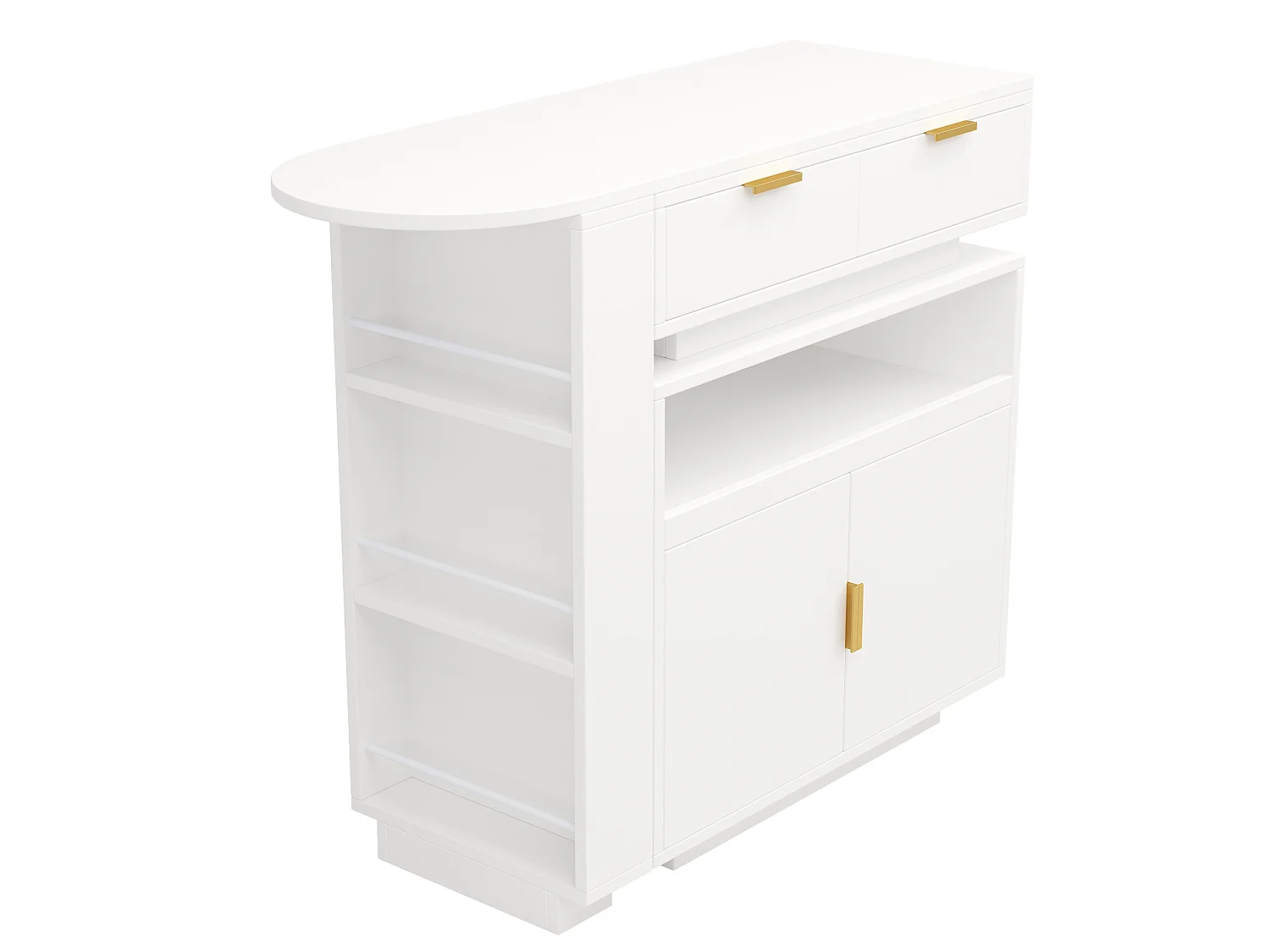 Mesa de bar extensível e giratória com 2 gavetas, 2 portas e iluminação LED - Branca