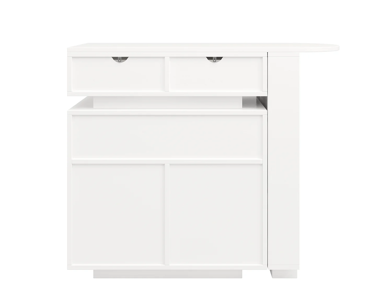 Mesa de bar extensível e giratória com 2 gavetas, 2 portas e iluminação LED - Branca