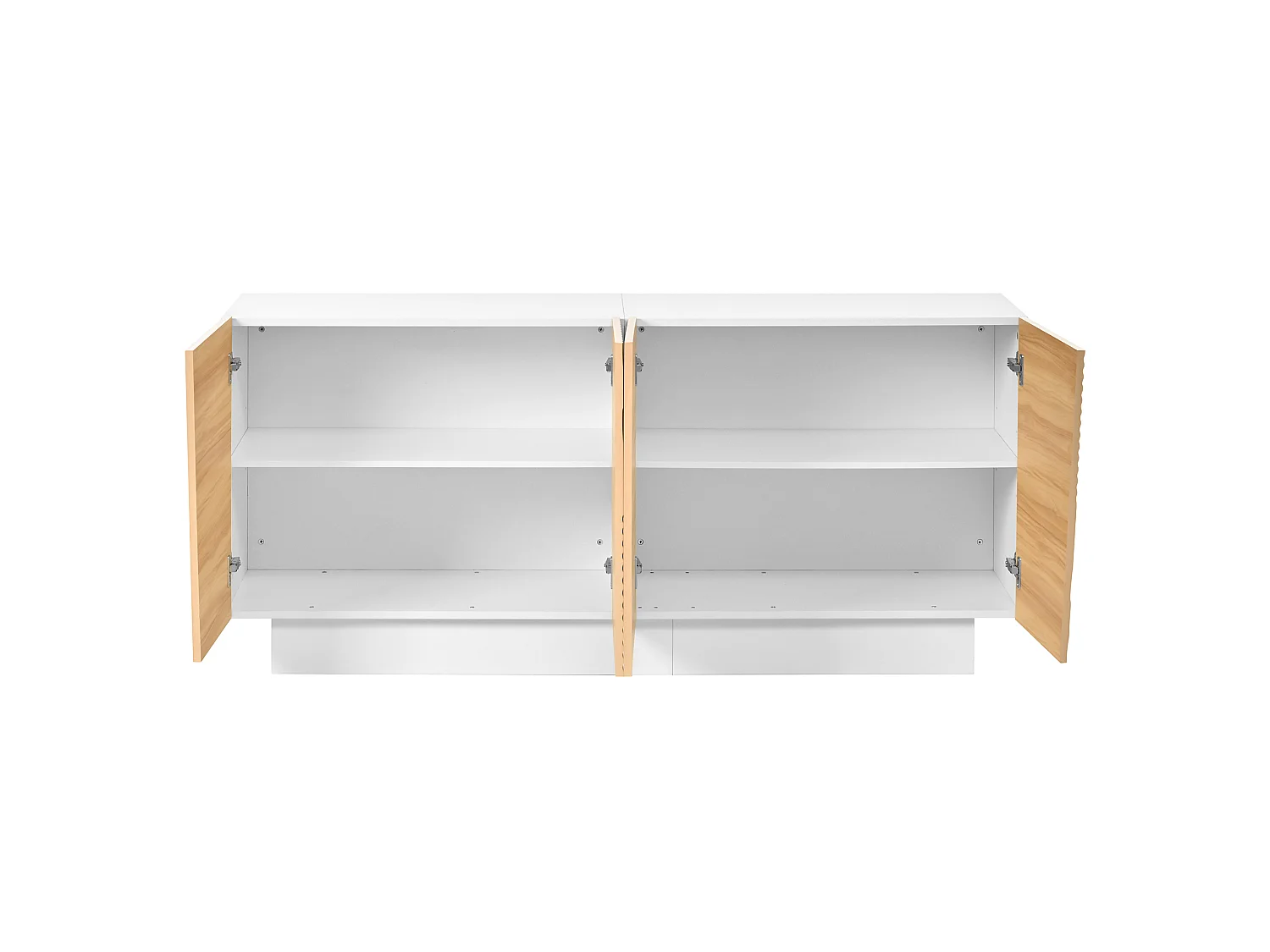 Buffet blanc et naturel avec 4 portes et étagères réglables