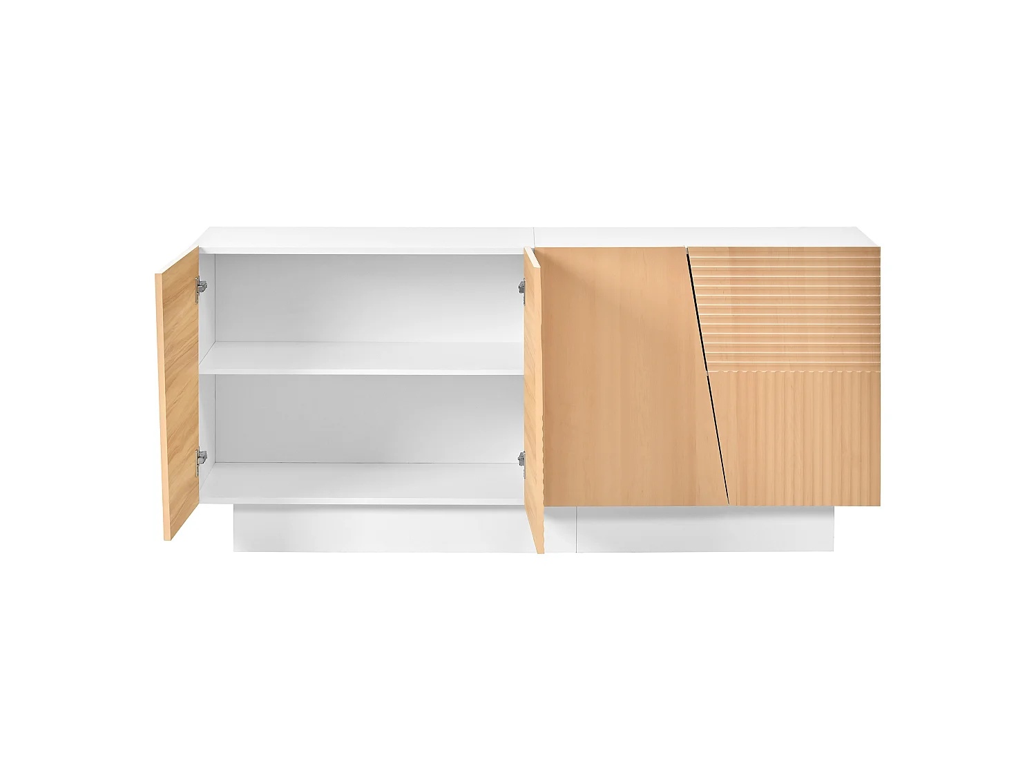 Buffet blanc et naturel avec 4 portes et étagères réglables