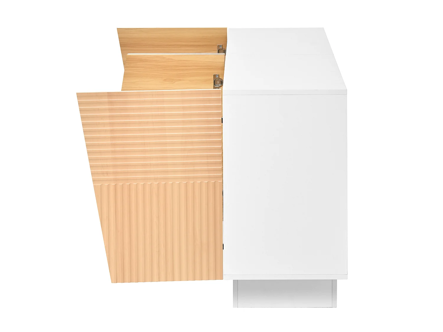 Buffet blanc et naturel avec 4 portes et étagères réglables