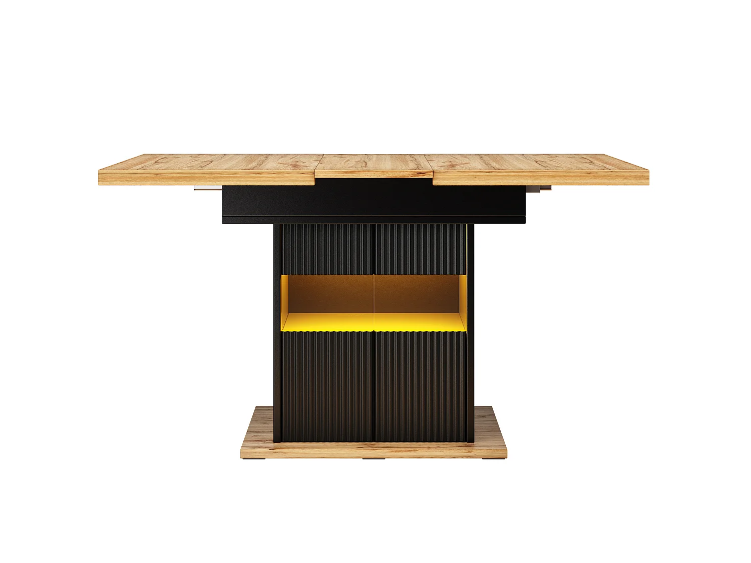 Table à manger extensible 110-140 x 80 cm noir et bois avec 2 portes et LED - Pour 4 à 6 personnes