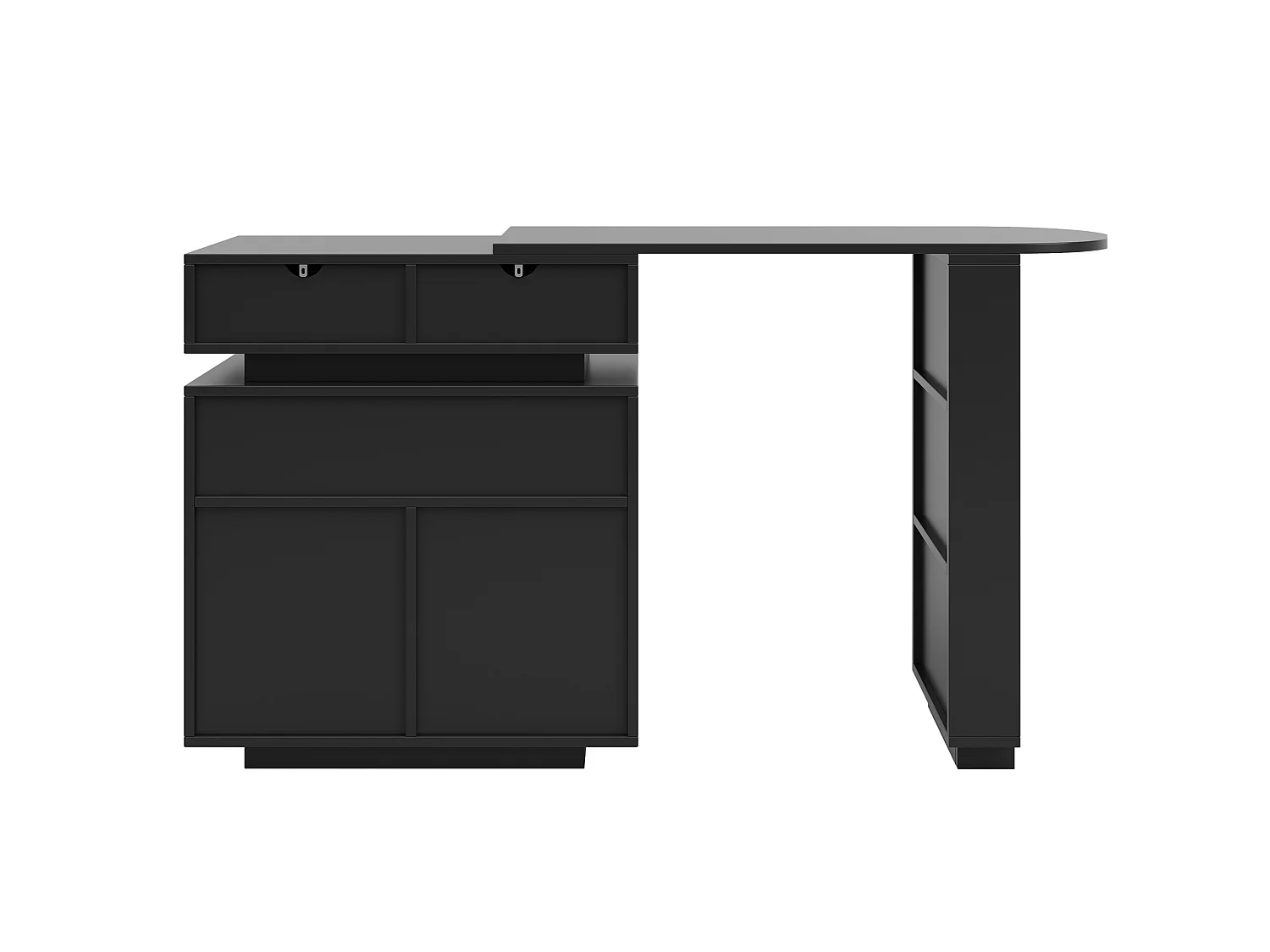 Table de bar extensible rotative noir avec 2 tiroirs, 2 portes et LED