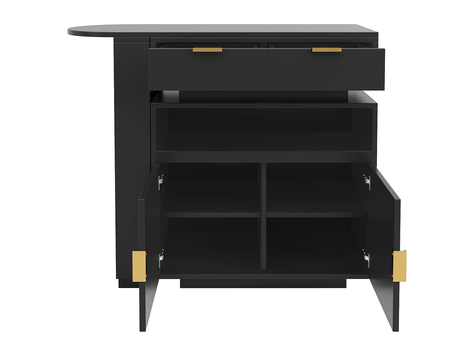 Table de bar extensible rotative noir avec 2 tiroirs, 2 portes et LED
