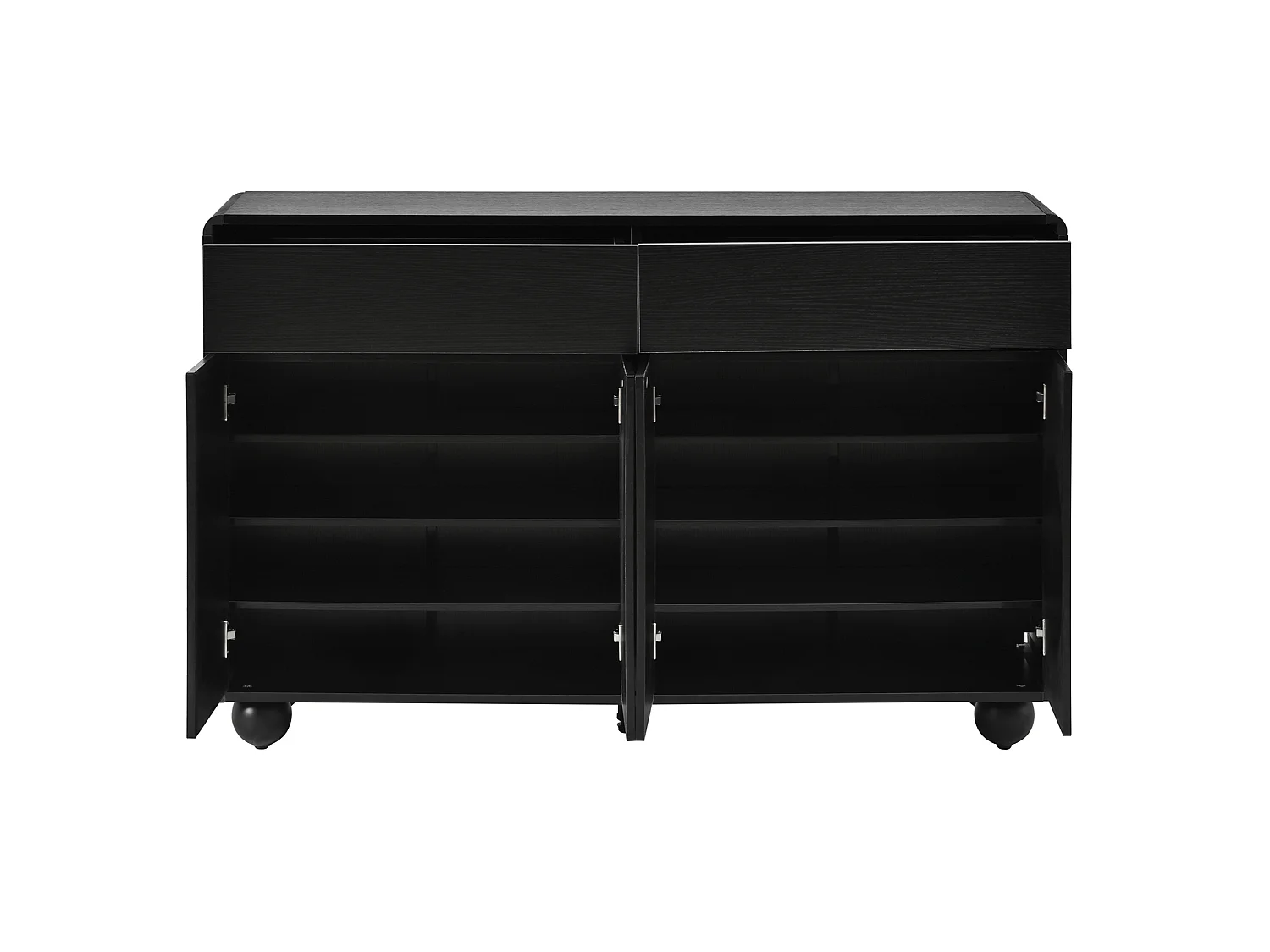 Buffet 140 x 38 x 89 cm avec 2 tiroirs et 4 portes - Lignes courbes - Noir