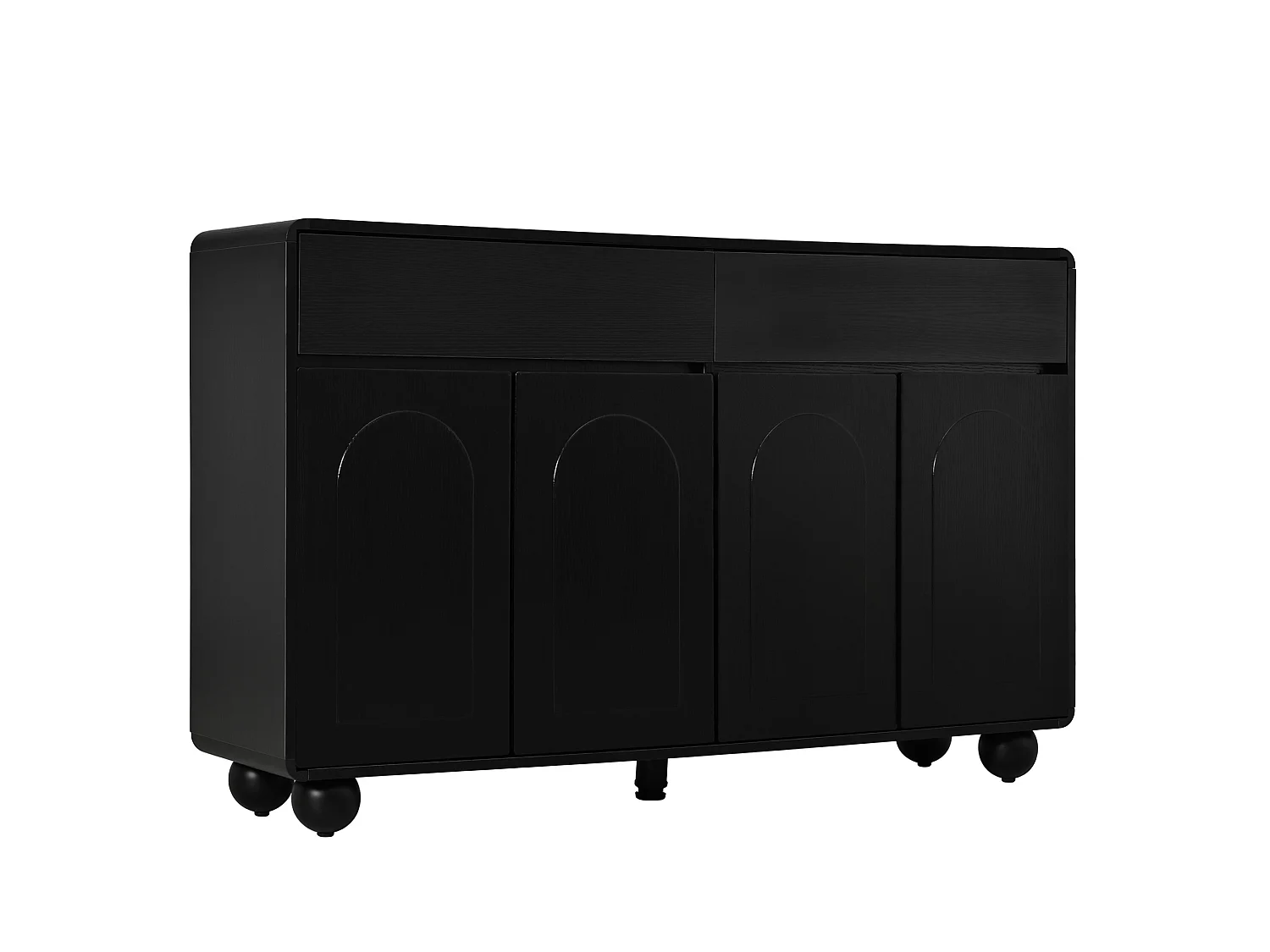 Buffet 140 x 38 x 89 cm avec 2 tiroirs et 4 portes - Lignes courbes - Noir