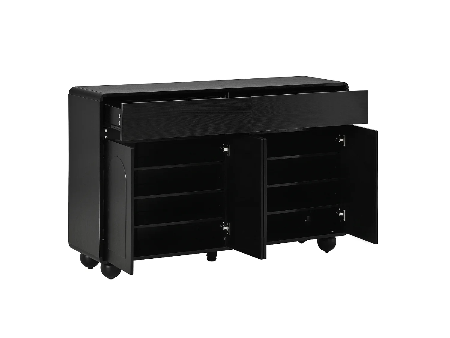Buffet 140 x 38 x 89 cm avec 2 tiroirs et 4 portes - Lignes courbes - Noir