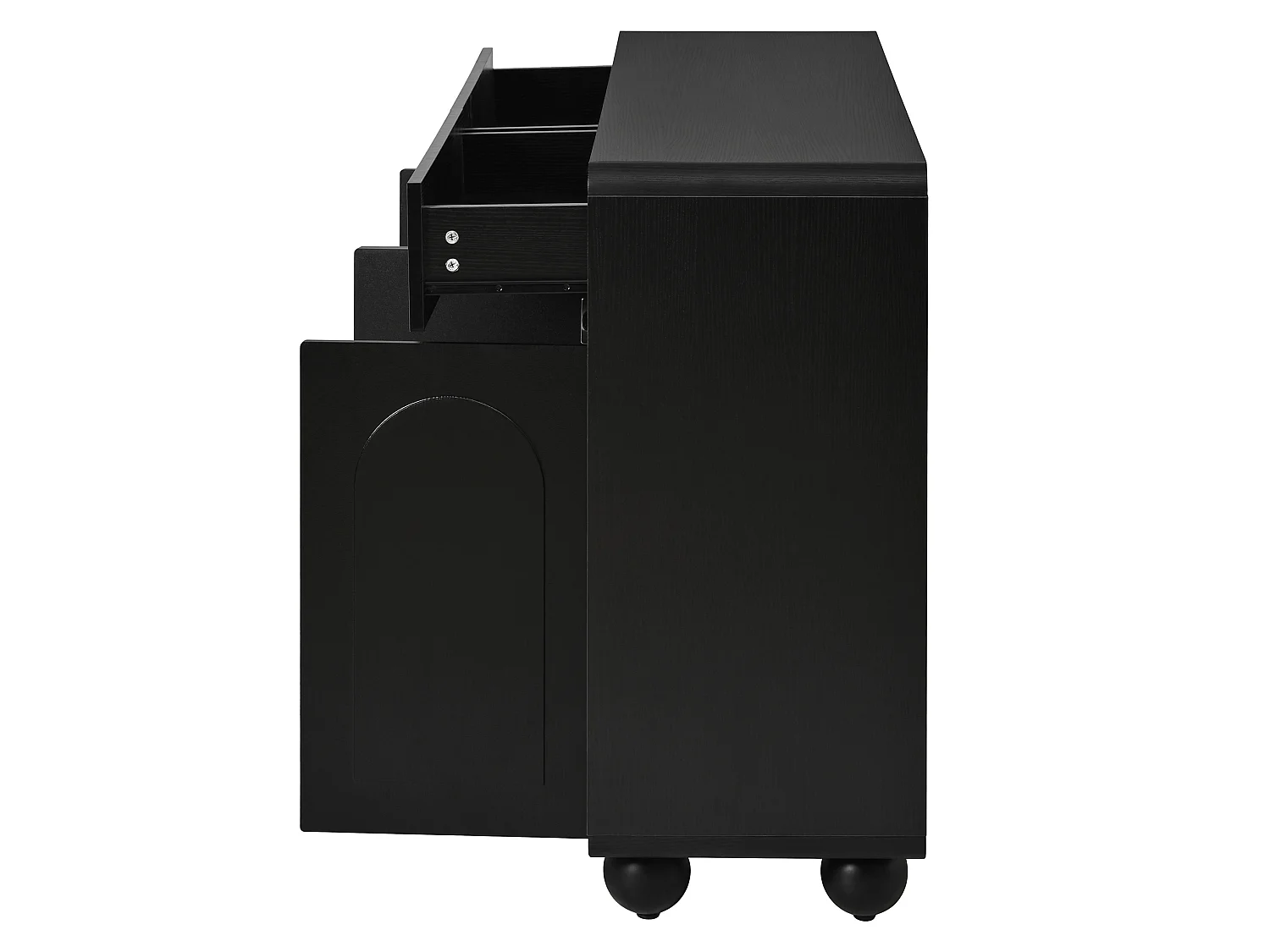 Buffet 140 x 38 x 89 cm avec 2 tiroirs et 4 portes - Lignes courbes - Noir