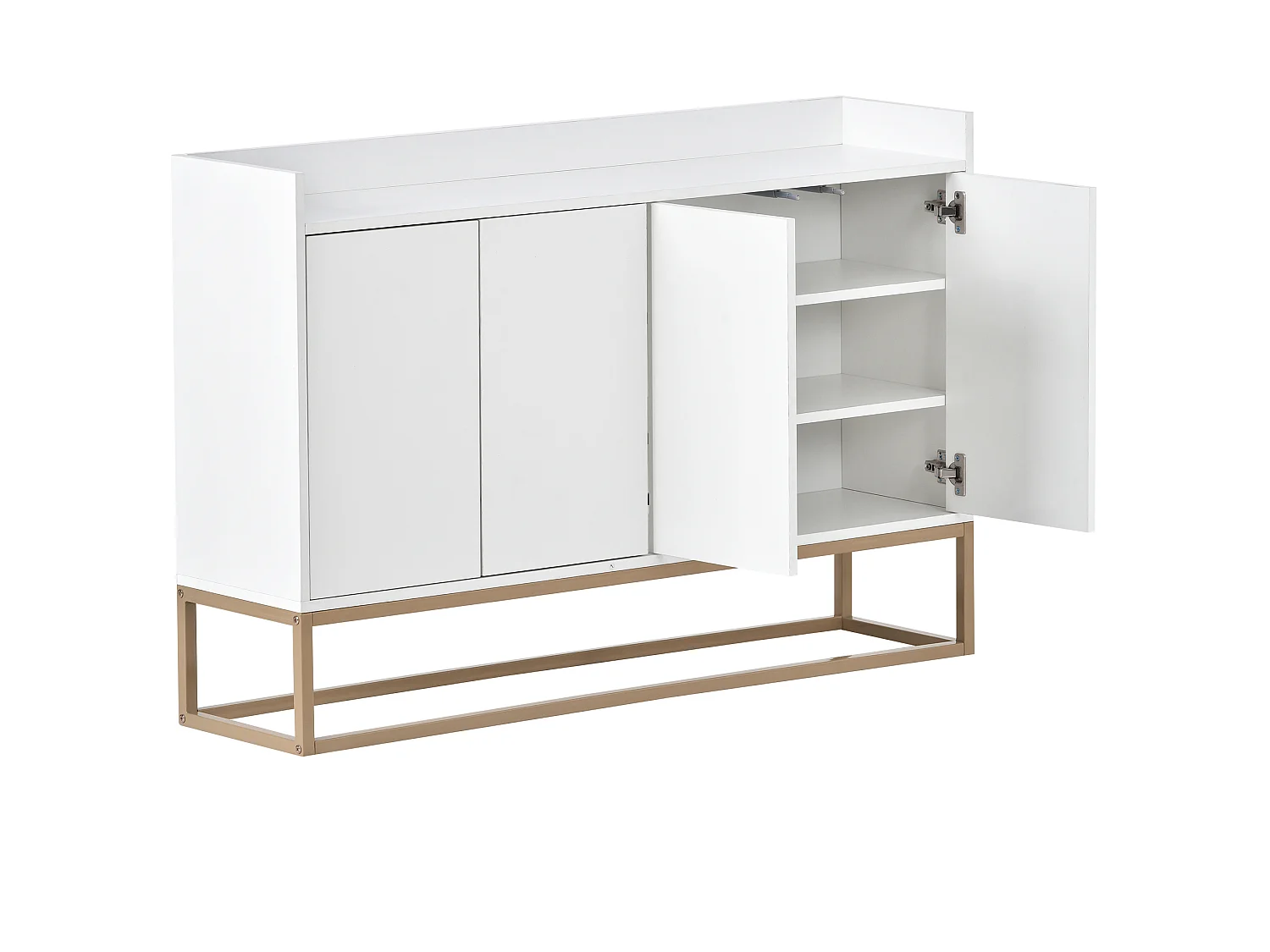 Buffet avec Pieds en métal doré, Meuble de Rangement de Style Moderne, Armoire, 4 Portes, 120x30x80 cm, pour Cuisine, Salle à Manger, Salon, Blanc