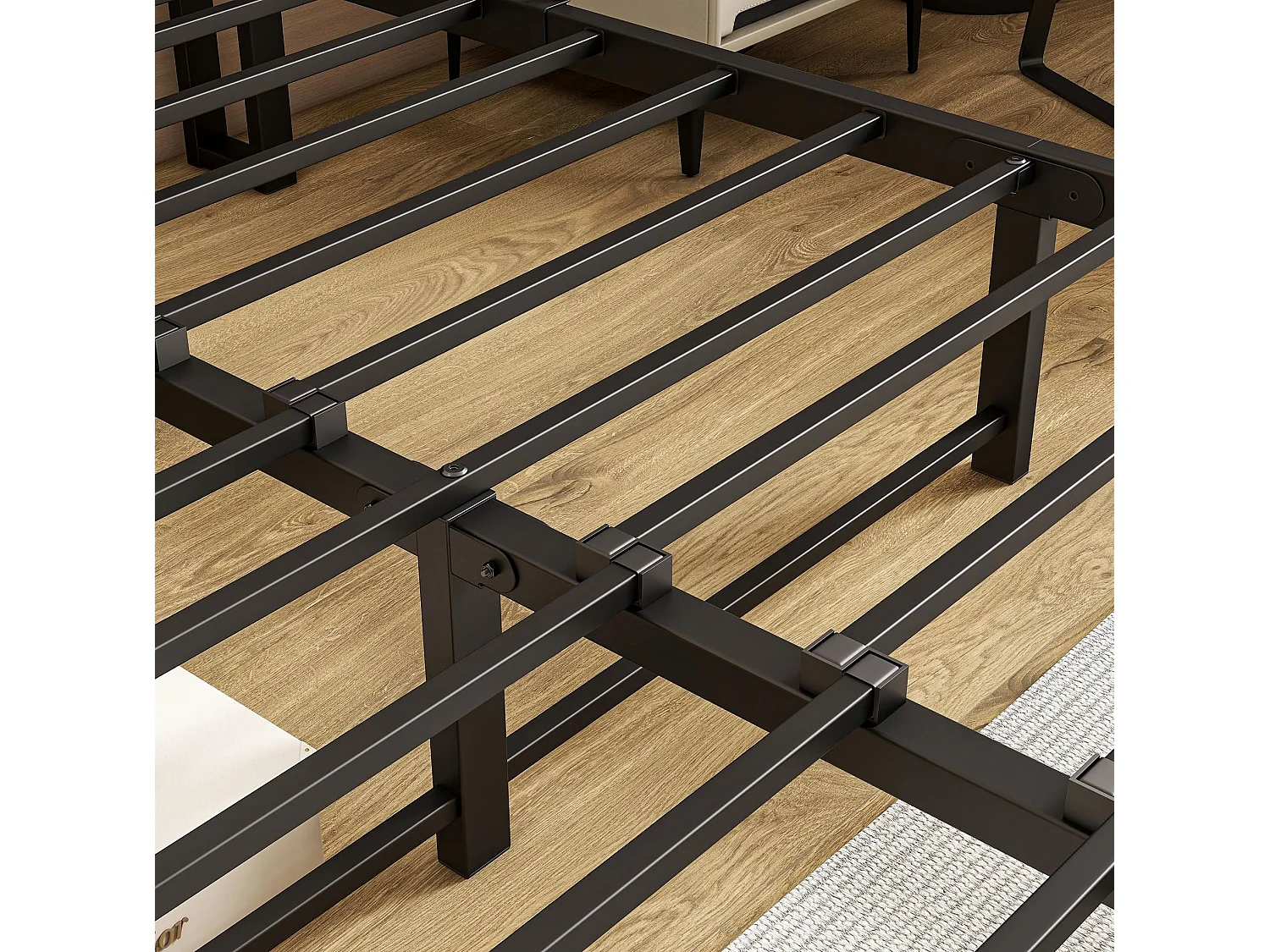 Volwassenenbed 140x190 cm met USB, LED en opbergruimte - MDF en zwart metaal