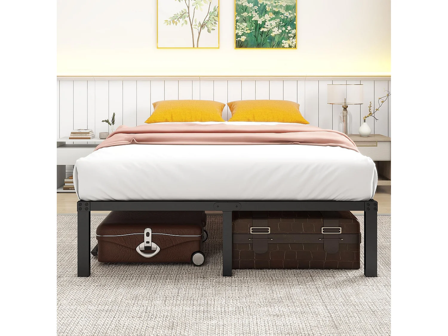 Cama de adulto 140x200 cm em metal sem cabeceira - Preta