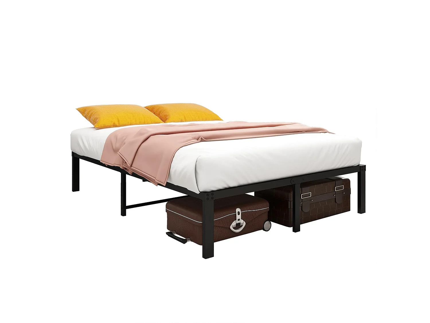Cama de adulto 140x200 cm em metal sem cabeceira - Preta