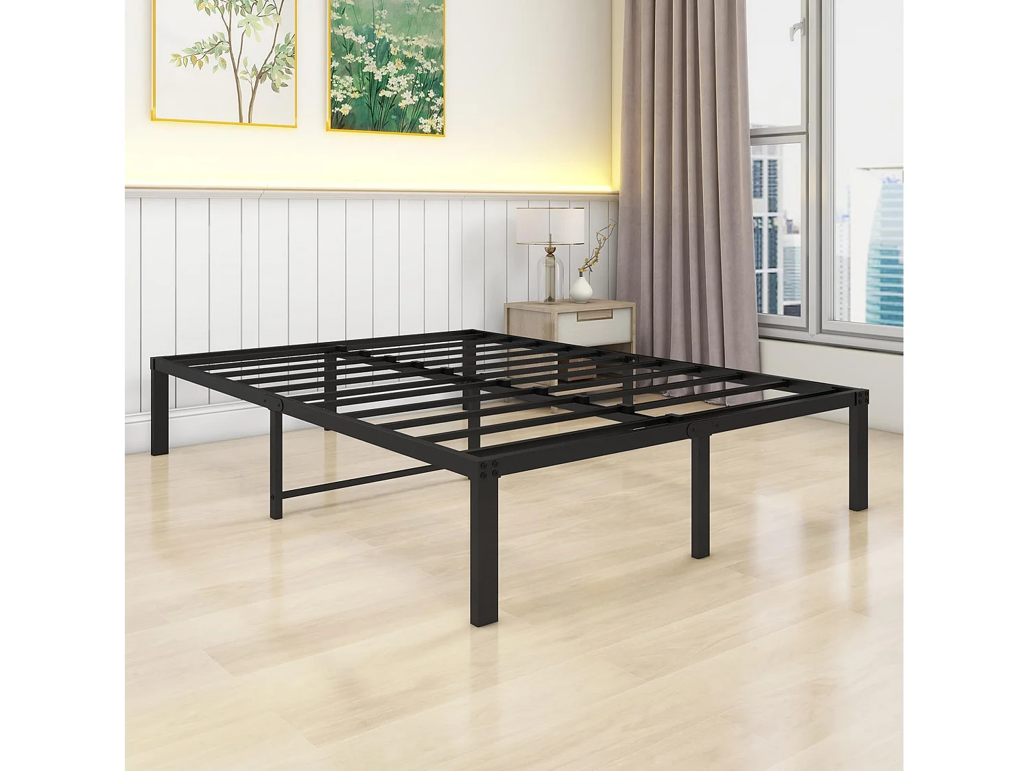 Cama de adulto 140x200 cm em metal sem cabeceira - Preta