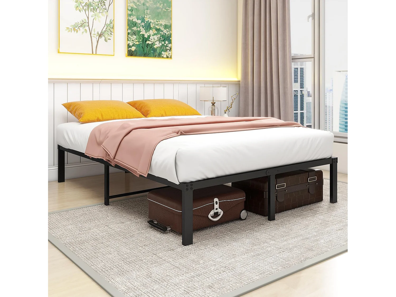 Cama de adulto 140x200 cm em metal sem cabeceira - Preta