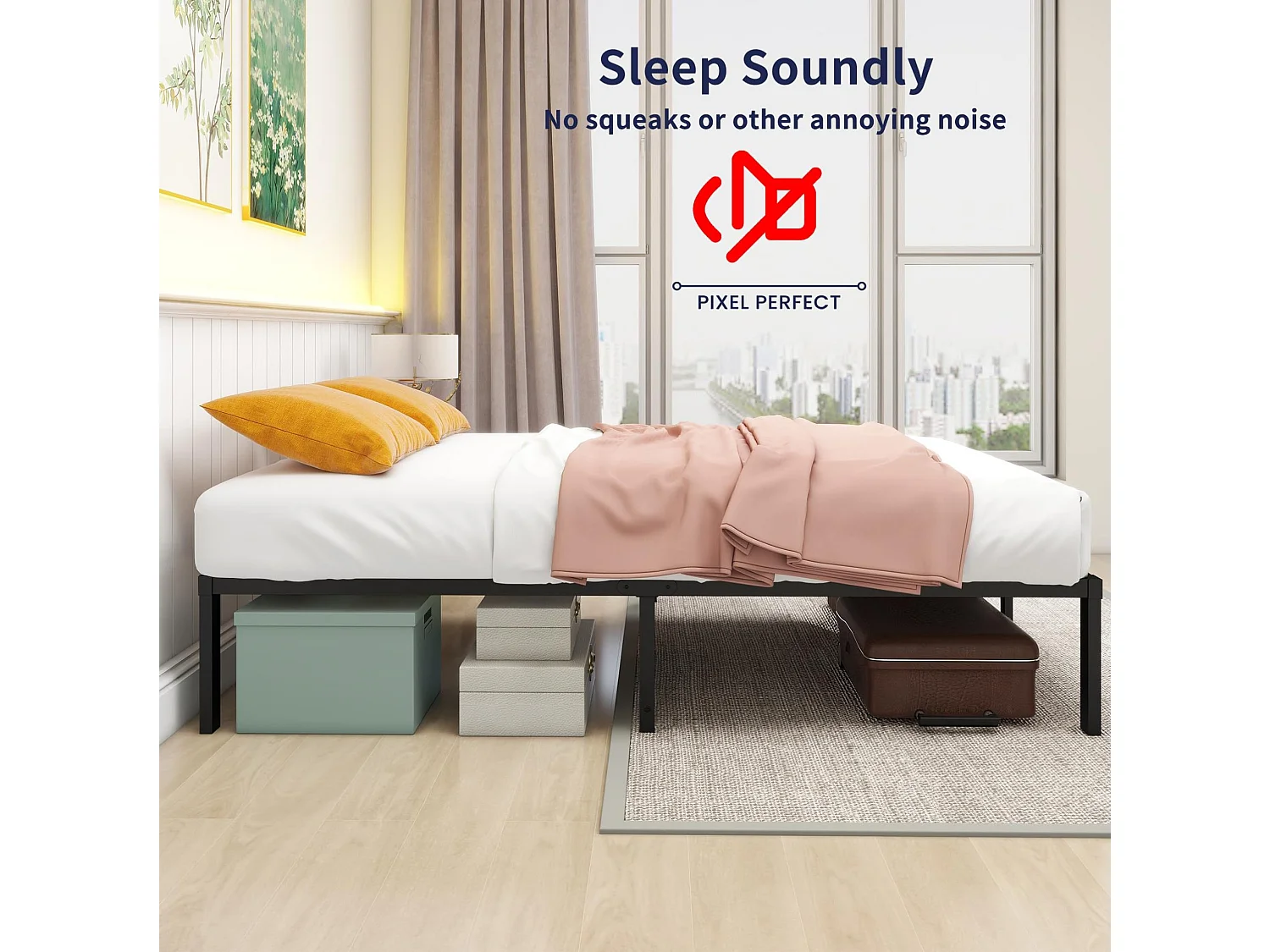Cama de adulto 140x200 cm em metal sem cabeceira - Preta