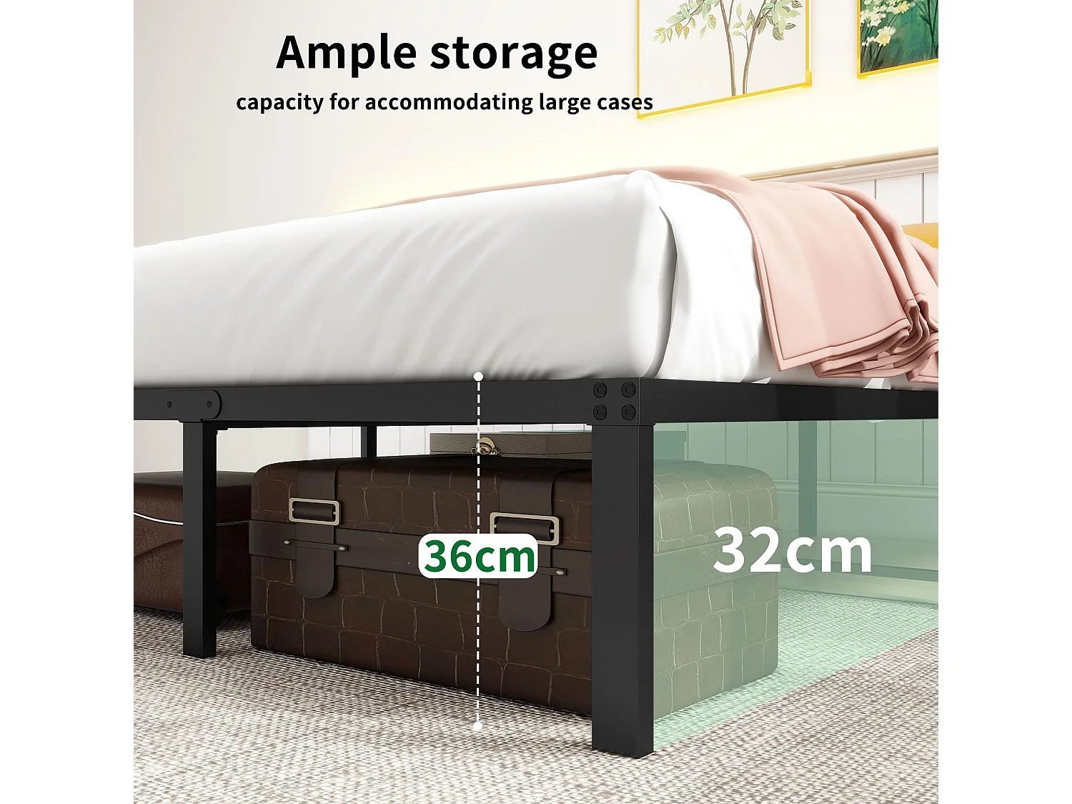 Cama de adulto 140x200 cm em metal sem cabeceira - Preta