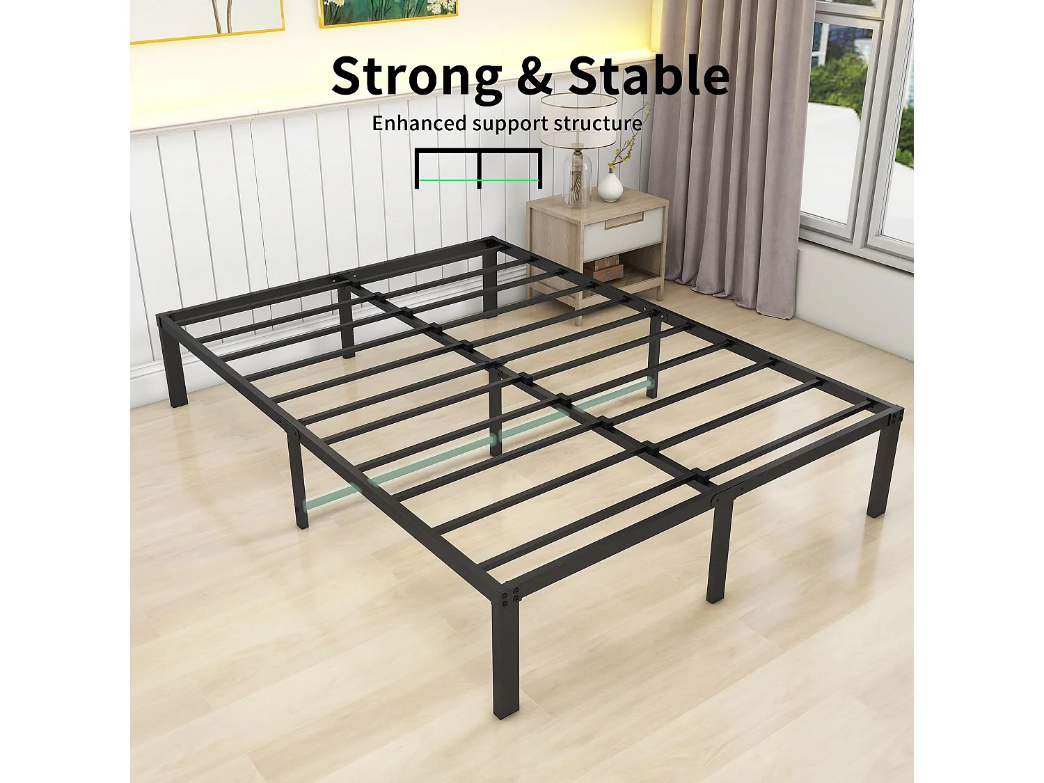 Cama de adulto 140x200 cm em metal sem cabeceira - Preta