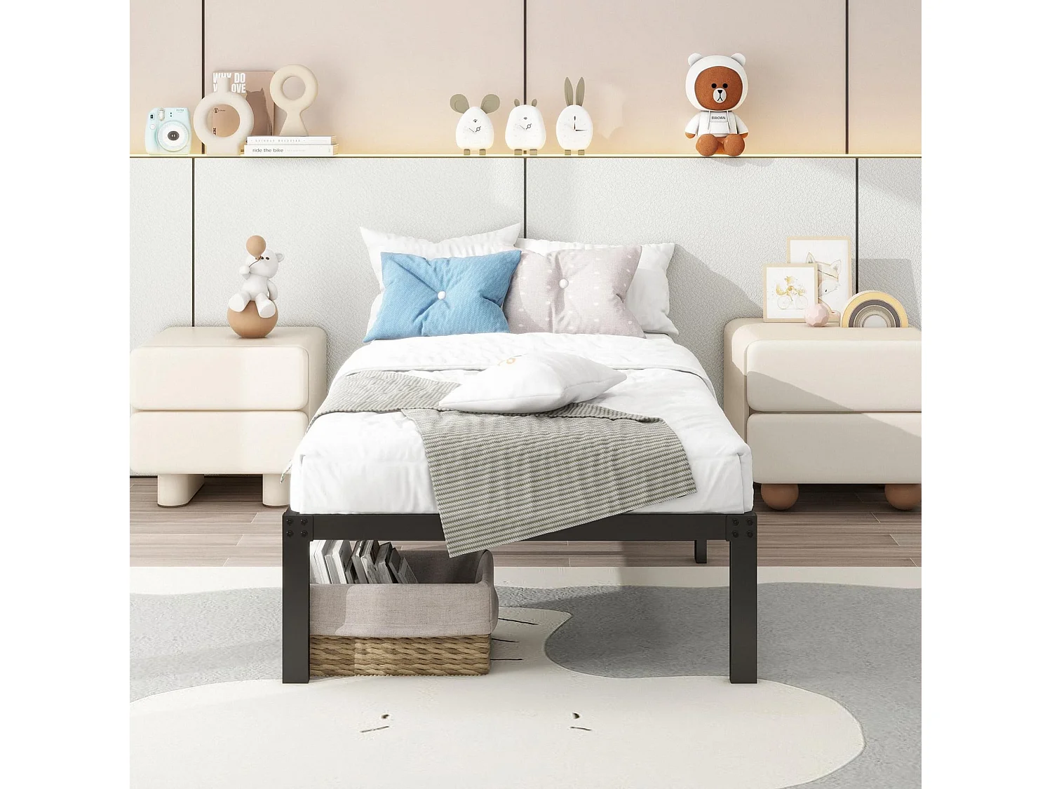 Cama infantil de 90x200 cm de metal sin cabecero - Negra