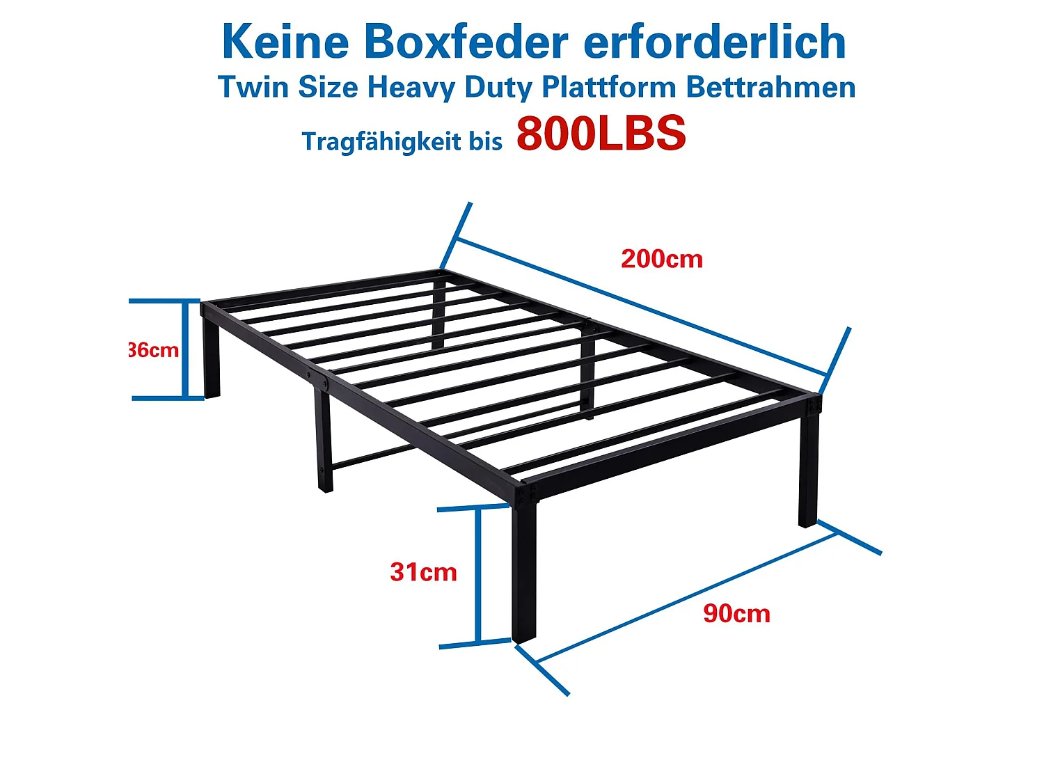 Cama infantil de 90x200 cm de metal sin cabecero - Negra