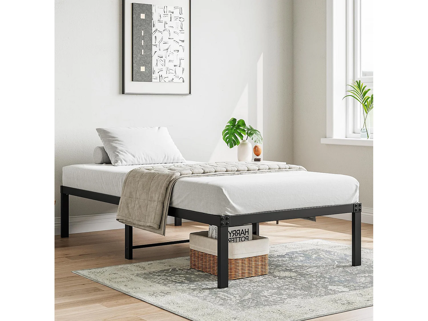 Cama infantil de 90x200 cm de metal sin cabecero - Negra