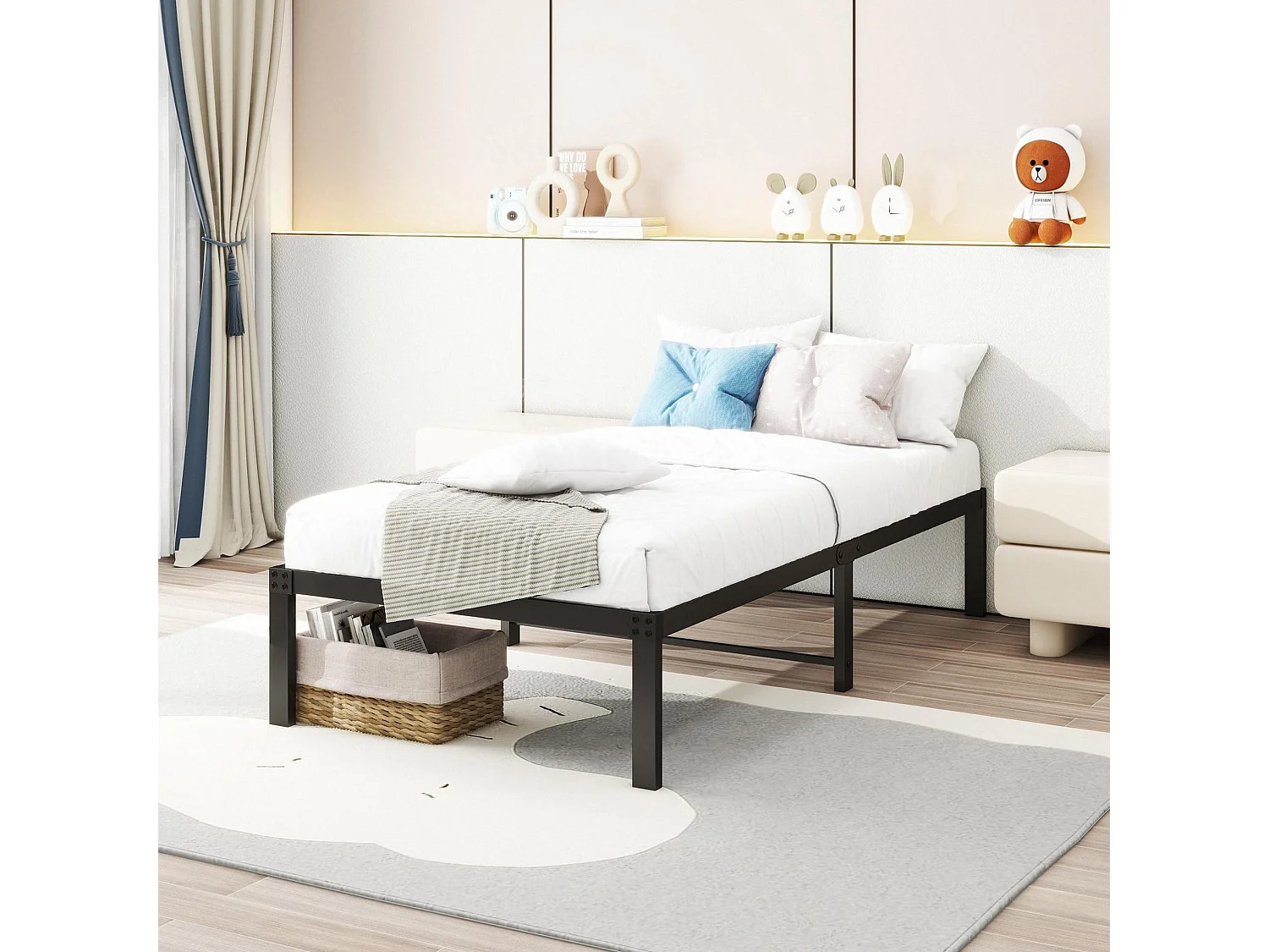 Cama infantil de 90x200 cm de metal sin cabecero - Negra