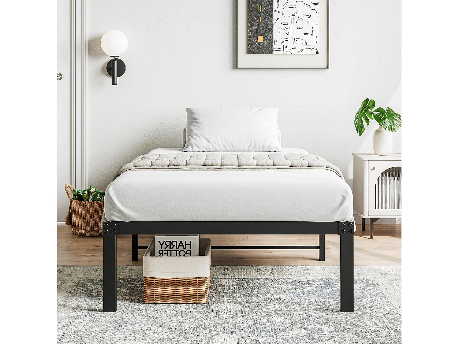 Cama infantil de 90x200 cm de metal sin cabecero - Negra