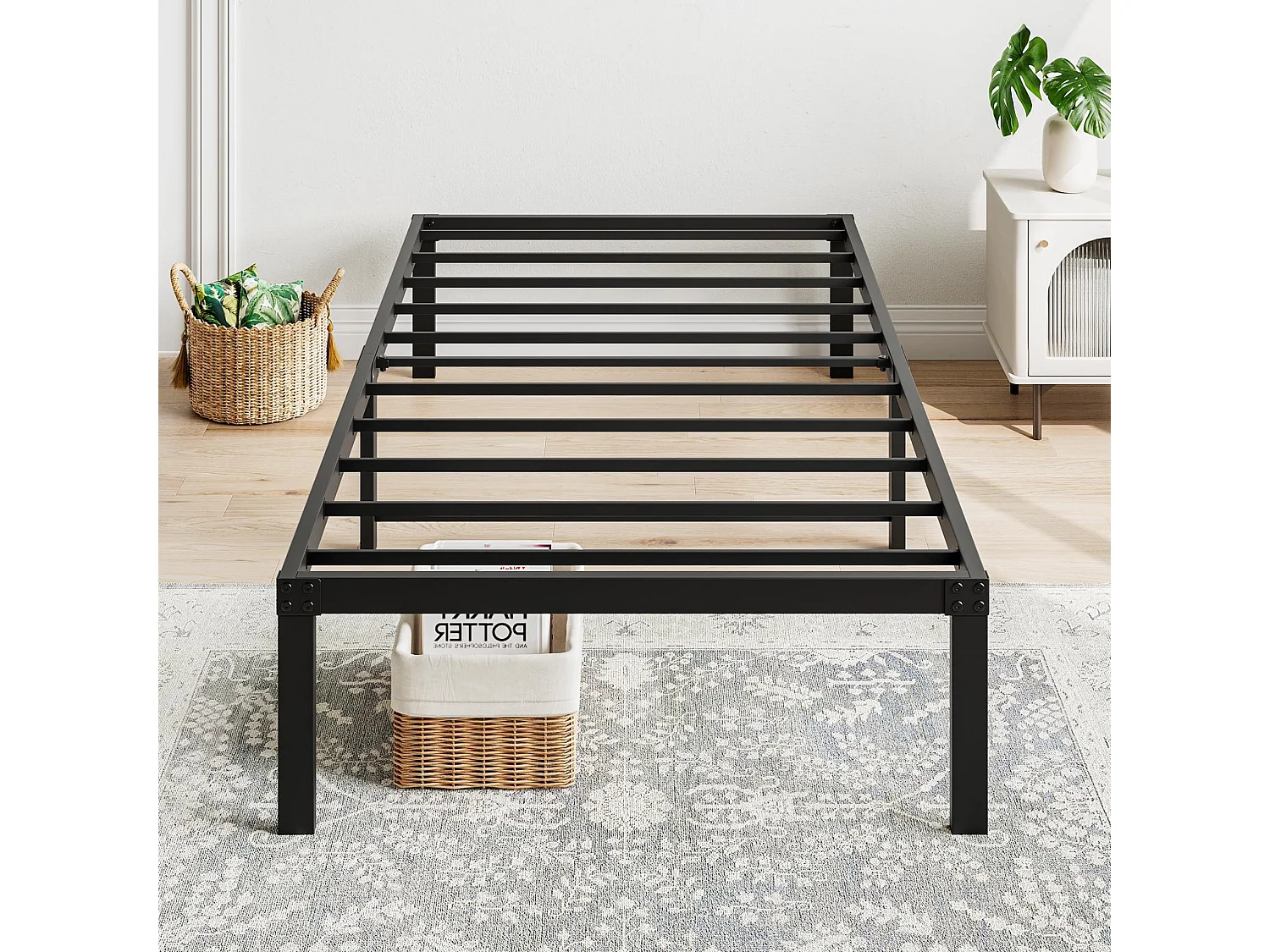 Cama infantil de 90x200 cm de metal sin cabecero - Negra