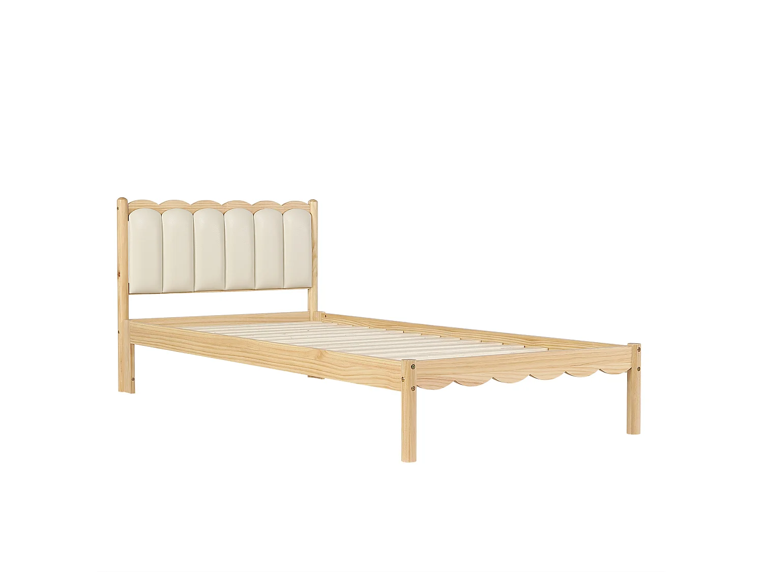 Barnsäng i trä 90 x 200 cm med ribbotten - Beige och naturfärgad finish
