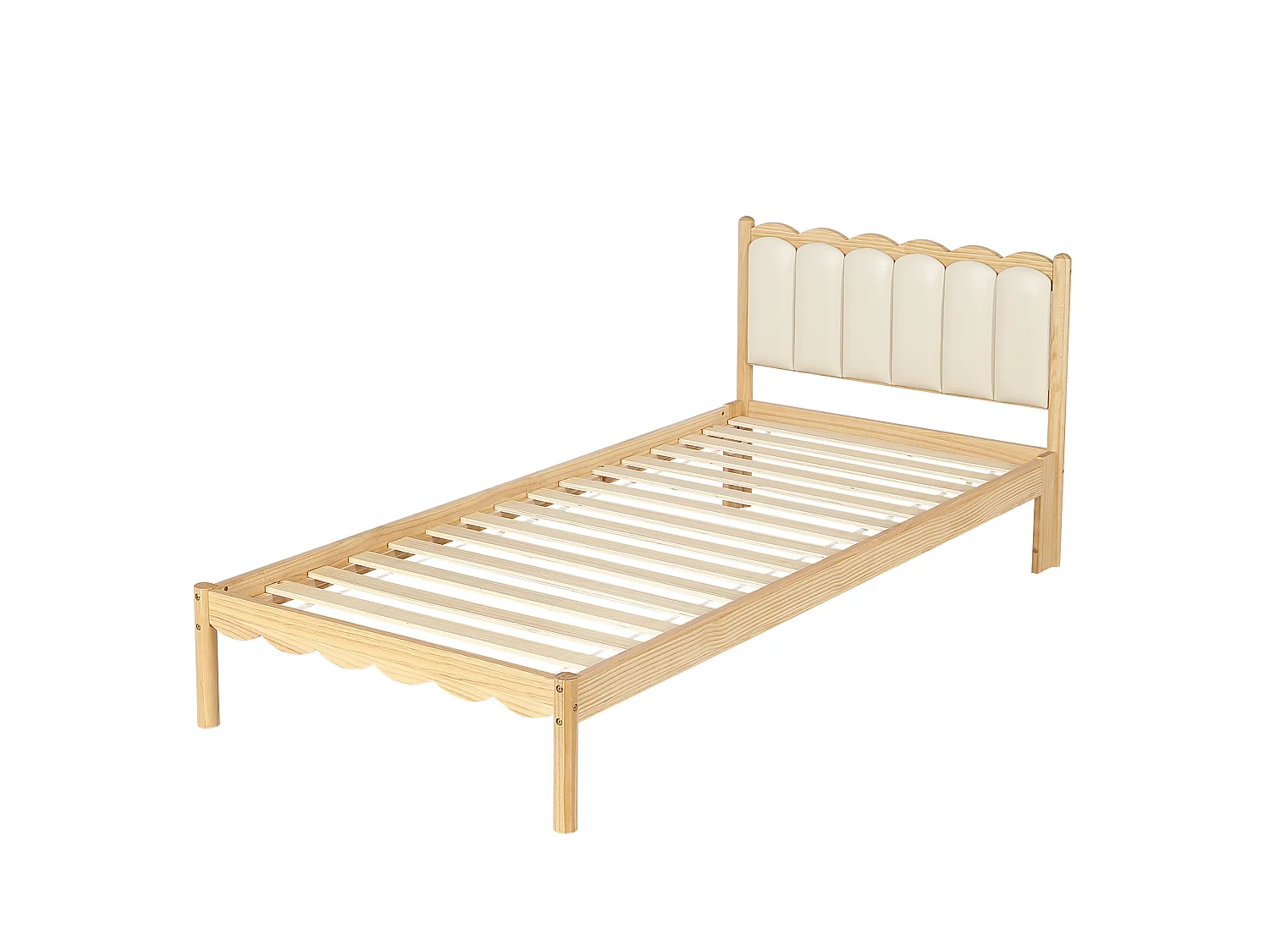 Barnsäng i trä 90 x 200 cm med ribbotten - Beige och naturfärgad finish