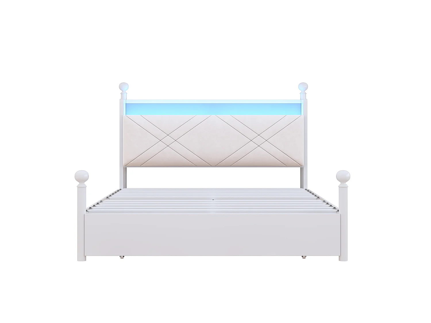 Lit adulte 140x190 cm avec baldaquin amovible, LED, USB/Type-C et 3 tiroirs - Blanc