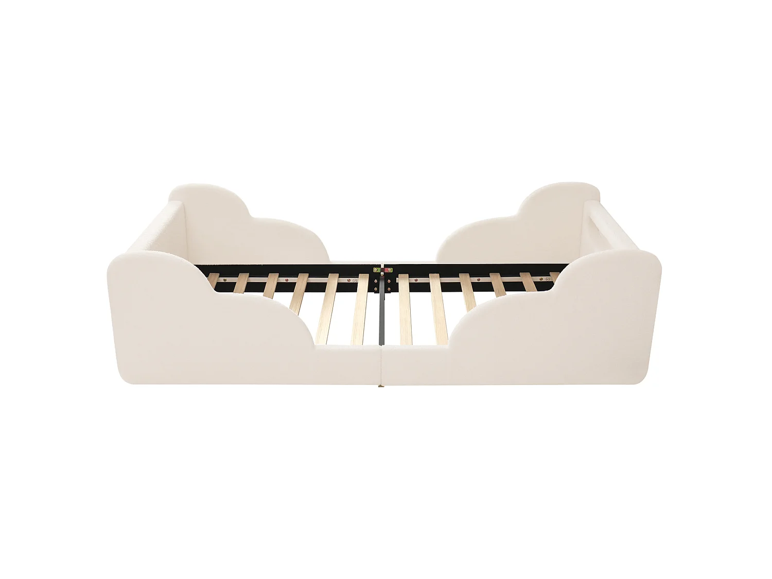 Barnsäng 90x200 cm med LED-nattlampa, USB- och Type-C-portar - Beige bouclétyg