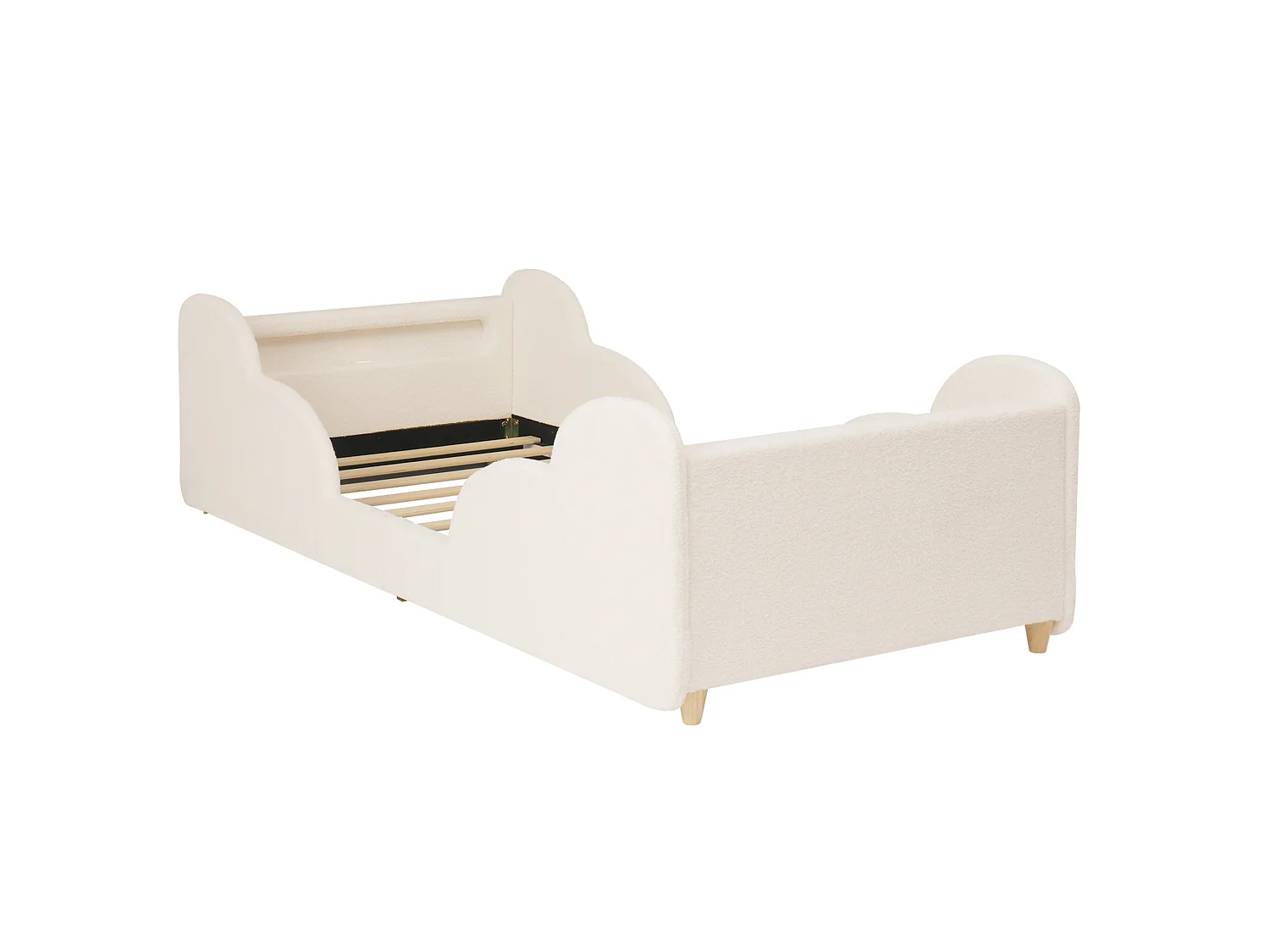 Barnsäng 90x200 cm med LED-nattlampa, USB- och Type-C-portar - Beige bouclétyg