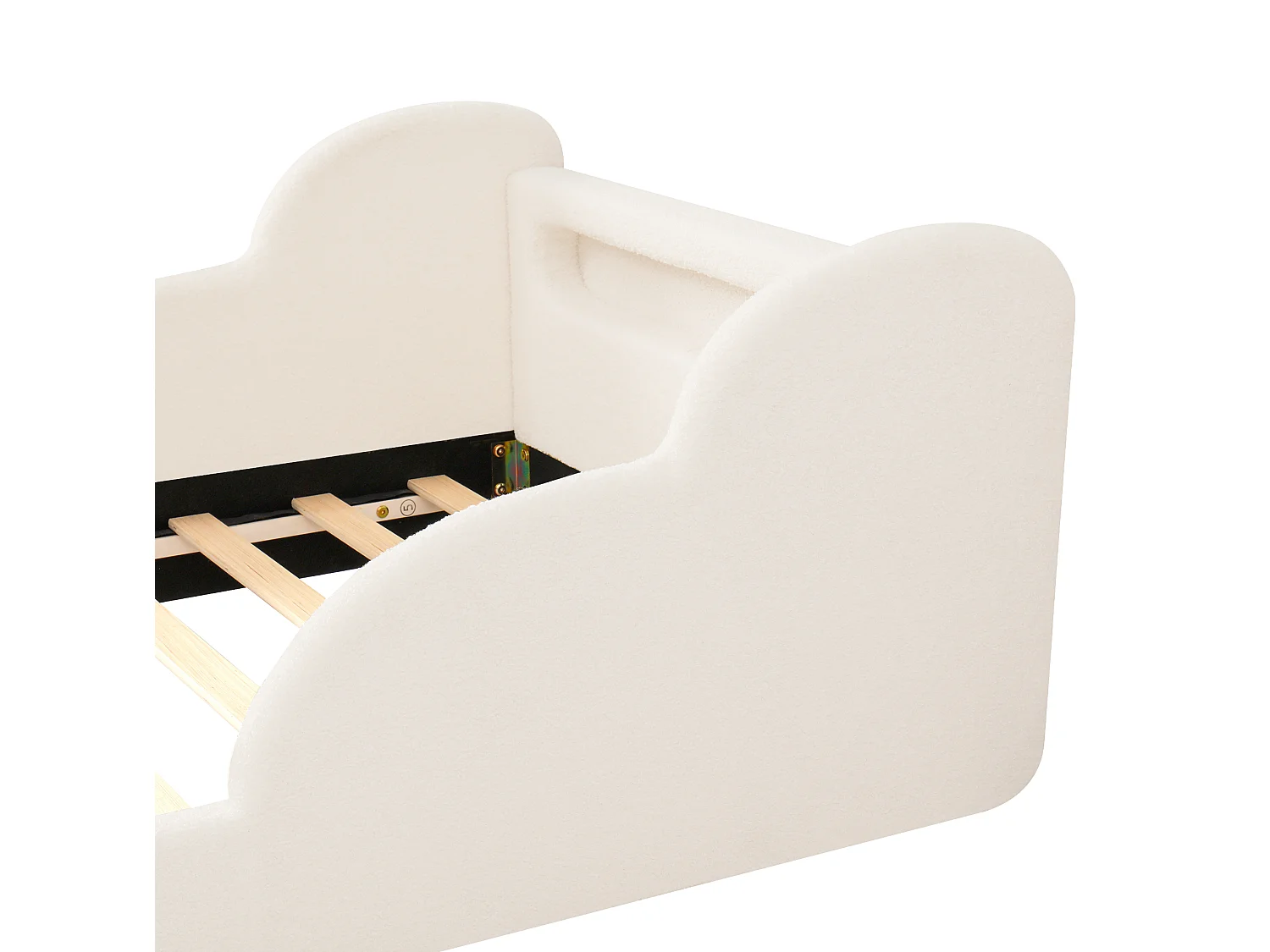Barnsäng 90x200 cm med LED-nattlampa, USB- och Type-C-portar - Beige bouclétyg