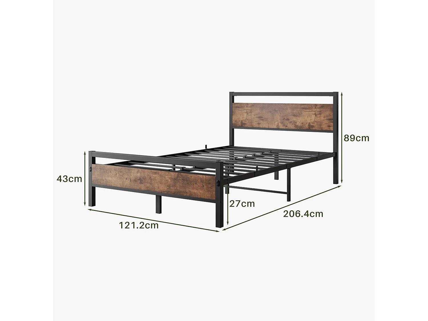 Lit enfant 120x200 cm en métal avec sommier à lattes - Marron