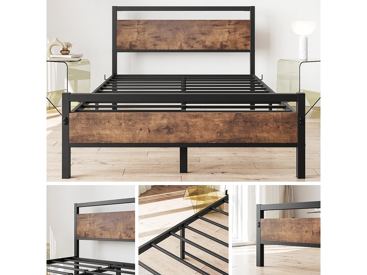 Lit enfant 120x200 cm en métal avec sommier à lattes - Marron