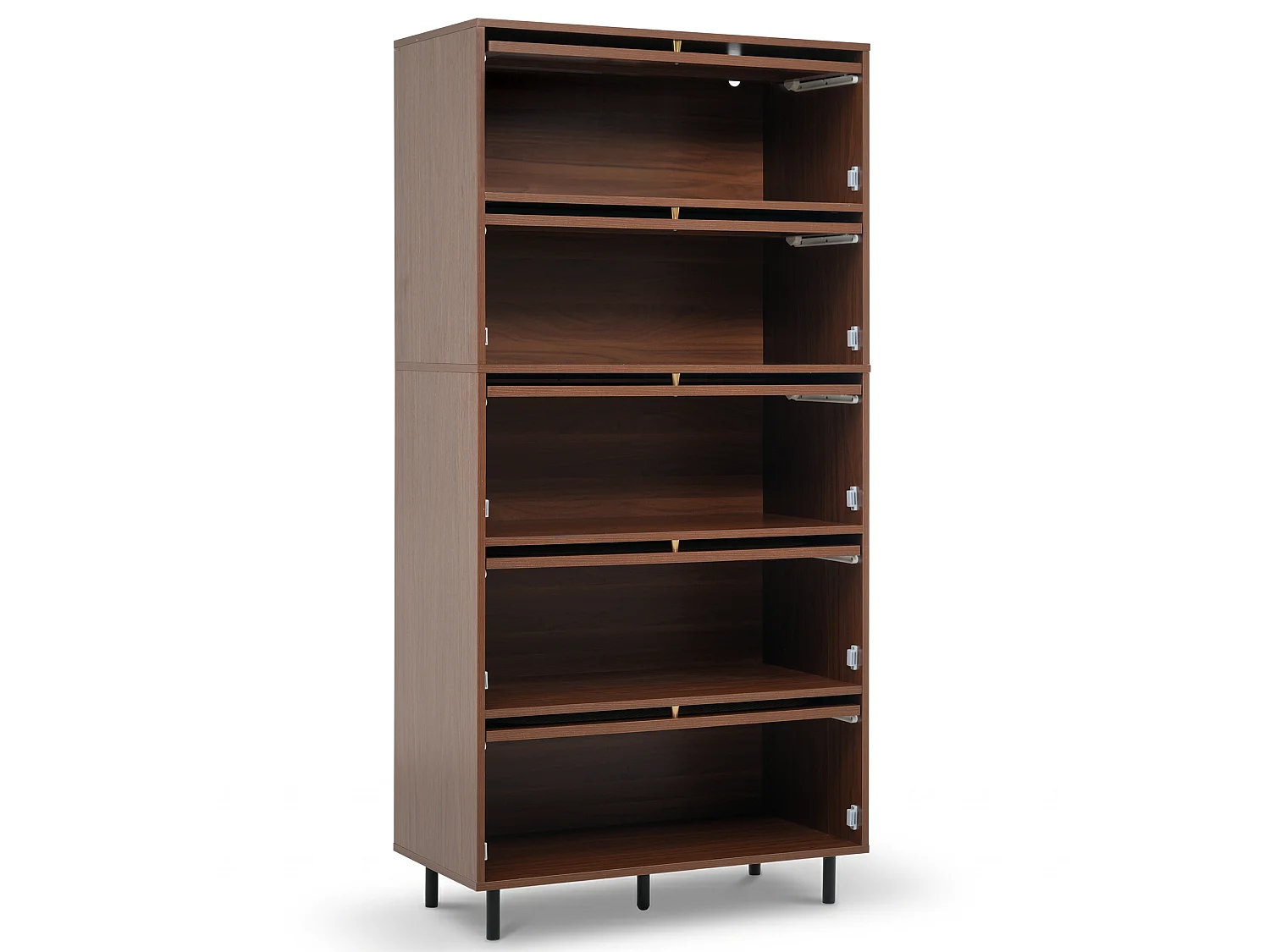 Hoog dressoir 80x40x163 cm met 5 deuren en metalen poten - Bruin