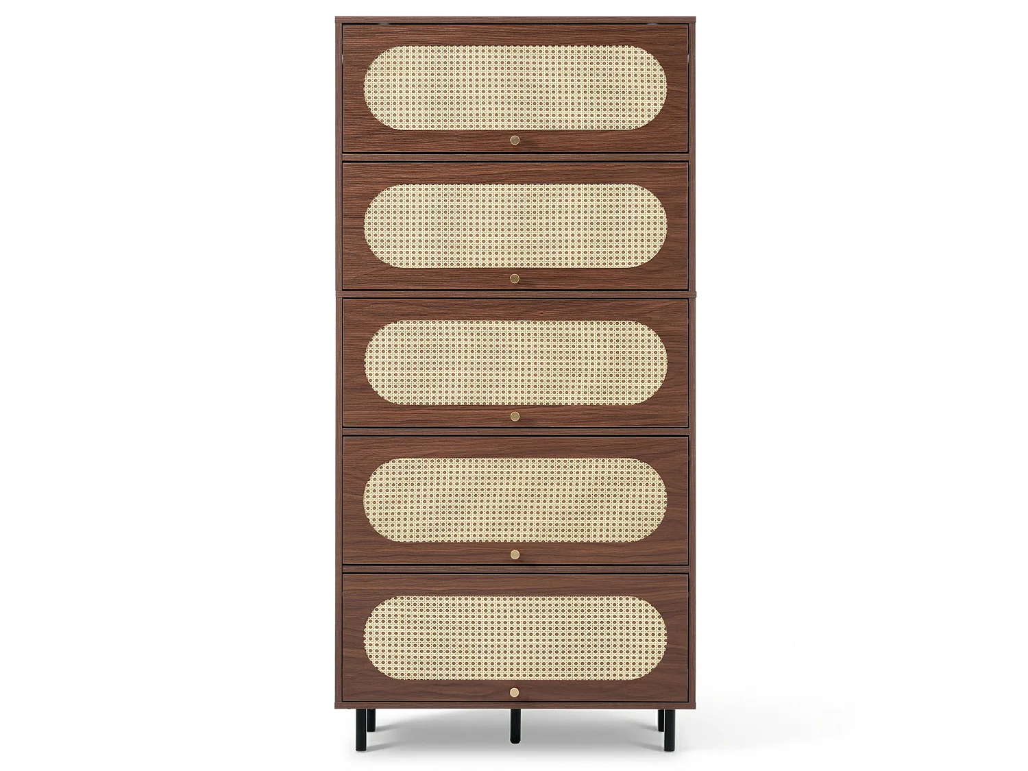 Hoog dressoir 80x40x163 cm met 5 deuren en metalen poten - Bruin