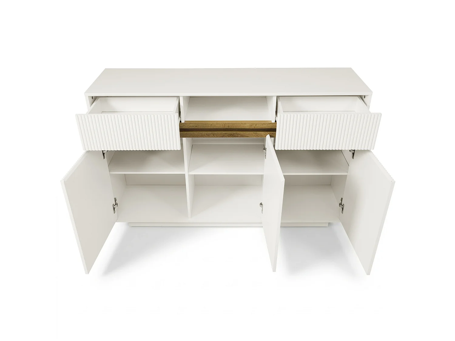 Buffet blanc avec éclairage LED, 2 tiroirs et 3 portes