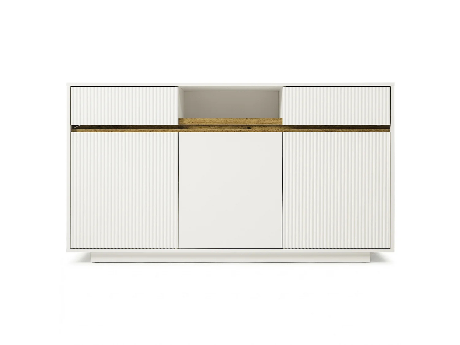 Buffet blanc avec éclairage LED, 2 tiroirs et 3 portes