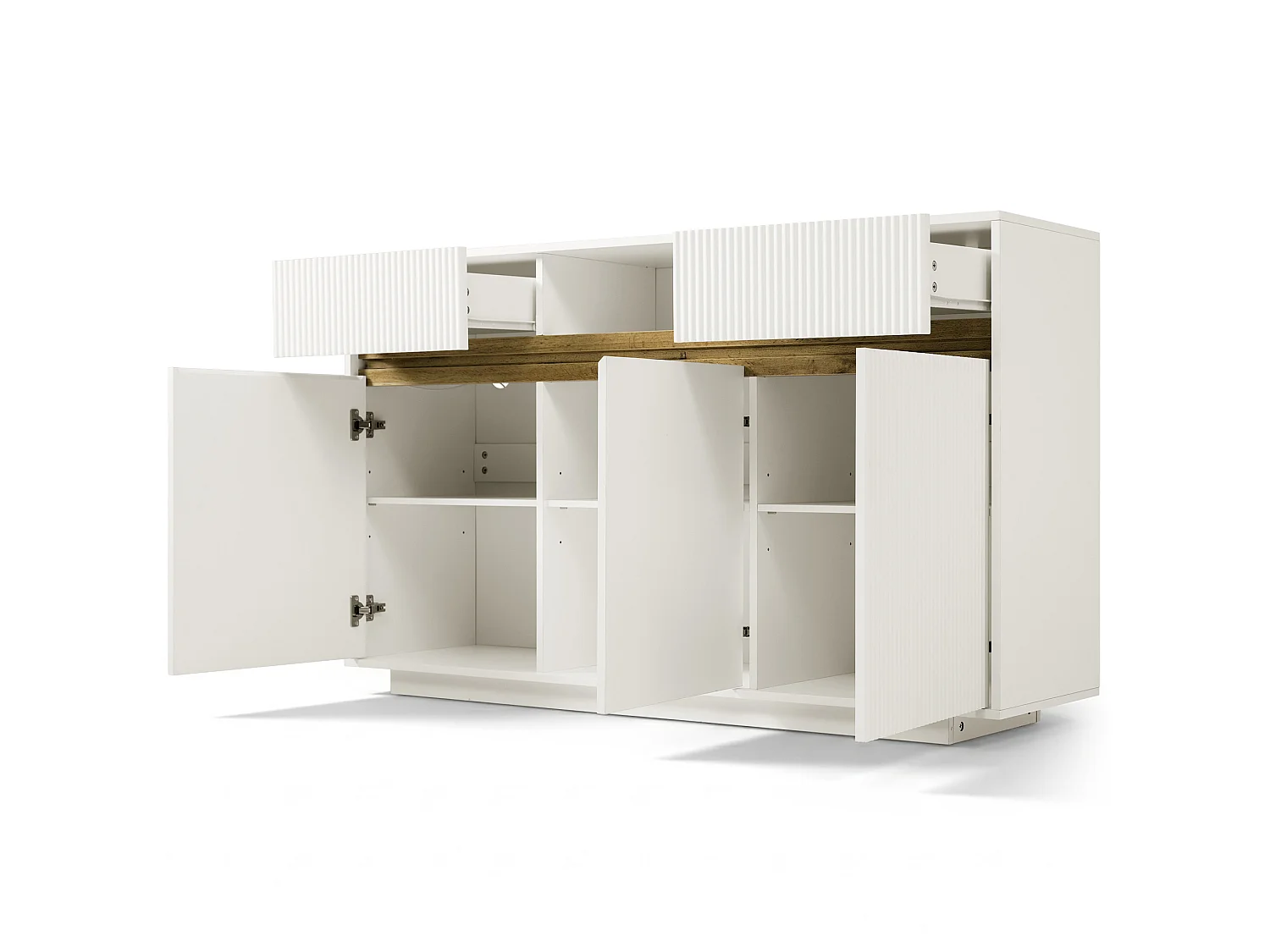 Buffet blanc avec éclairage LED, 2 tiroirs et 3 portes