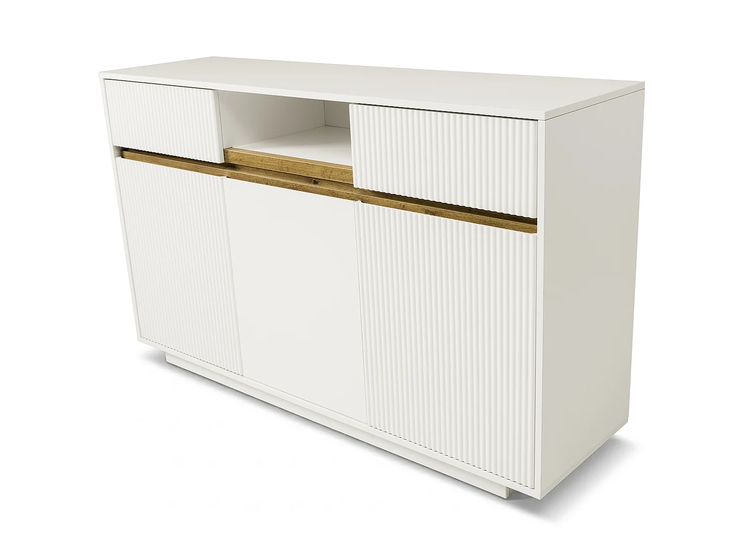 Buffet blanc avec éclairage LED, 2 tiroirs et 3 portes