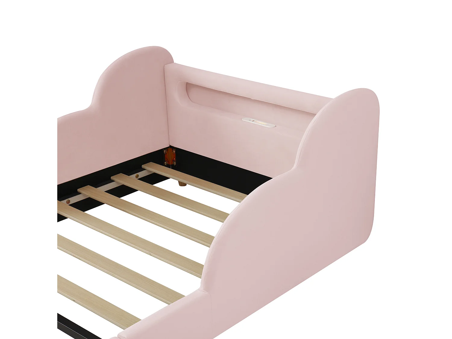 Lit enfant 90x200 cm avec veilleuse LED, ports USB et Type-C - Velours rose