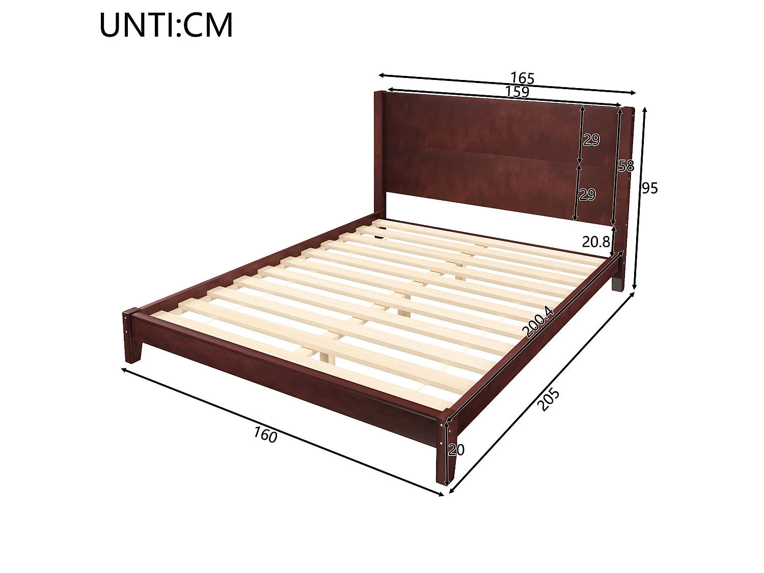 Volwassenenbed 160x200 cm met hoofdbord - MDF-hout - Bruin
