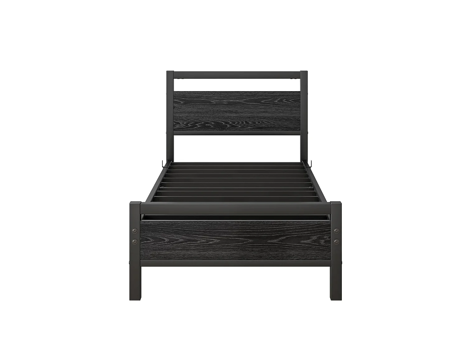 Lit enfant 90x200 cm en métal noir avec sommier à lattes