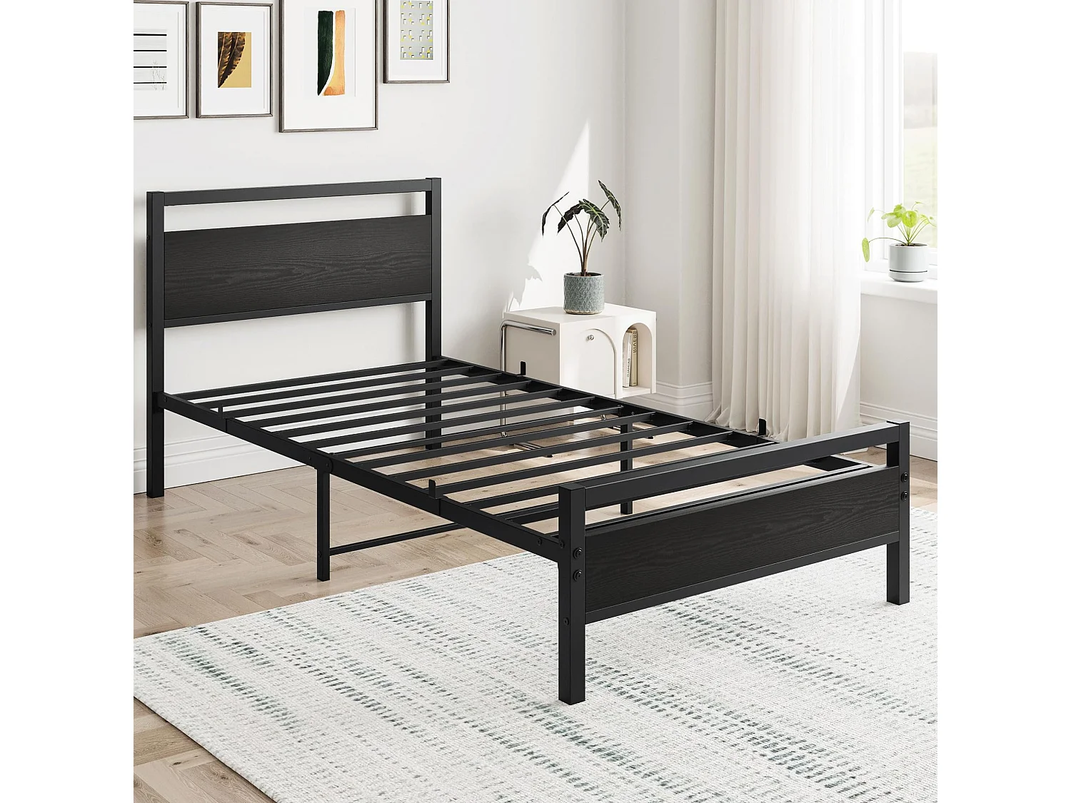 Lit enfant 90x200 cm en métal noir avec sommier à lattes