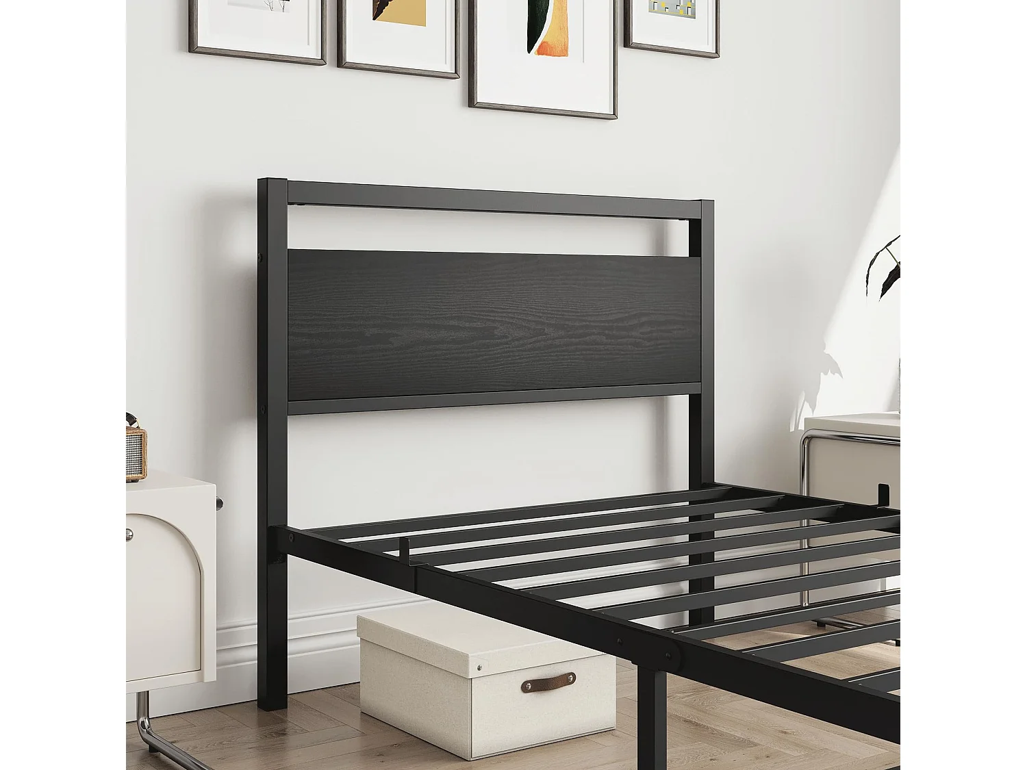 Lit enfant 90x200 cm en métal noir avec sommier à lattes