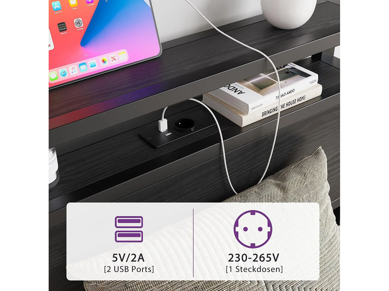Kinderbed 90x200 cm met USB, LED en opbergruimte - MDF en zwart metaal