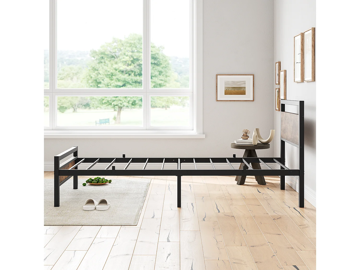 Lit adulte 140x200 cm en métal avec sommier à lattes - Marron
